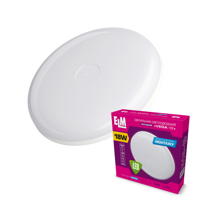 Світильник настінно-стельовий накладний світлодіодний ELM Vega 18Вт 6500К IP40